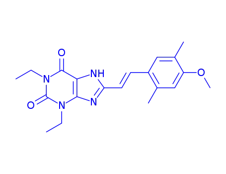 Molecular Structure of 155271-08-2 (1,3-diethyl-8-[(E)-2-(4-methoxy-2,5-dimethylphenyl)ethenyl]-3,7-dihydro-1H-purine-2,6-dione)