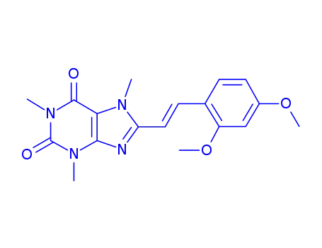 Molecular Structure of 155271-21-9 (8-[(E)-2-(2,4-dimethoxyphenyl)ethenyl]-1,3,7-trimethyl-3,7-dihydro-1H-purine-2,6-dione)