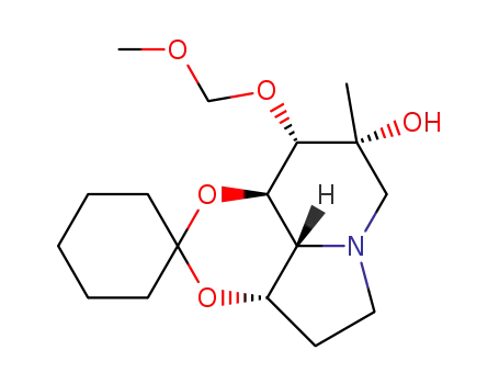 Molecular Structure of 156206-07-4 (Spirocyclohexane-1,2-1,3dioxino4,5,6-hiindolizin-8-ol, octahydro-9-(methoxymethoxy)-8-methyl-, 3aS-(3a.alpha.,8.beta.,9.beta.,9a.beta.,9b.alpha.)-)