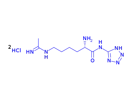 Molecular Structure of 179337-70-3 (2(S)-Amino-6-(1-iminoethylamino)-N-(1H-tetrazol-5-yl)hexanamide dihydrochloride)