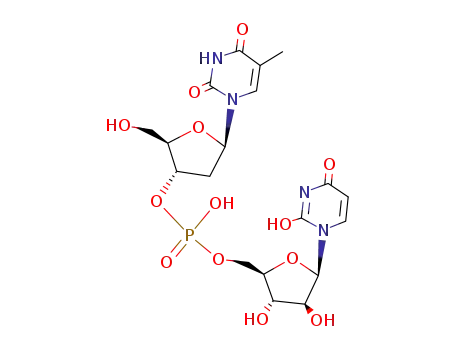 Molecular Structure of 15737-45-8 ([(2R,3S,4R,5R)-5-(2,4-dioxo-3,4-dihydropyrimidin-1(2H)-yl)-3,4-dihydroxytetrahydrofuran-2-yl]methyl (2R,3S,5R)-2-(hydroxymethyl)-5-(5-methyl-2,4-dioxo-3,4-dihydropyrimidin-1(2H)-yl)tetrahydrofuran-3-yl hydrogen phosphate (non-preferred name))
