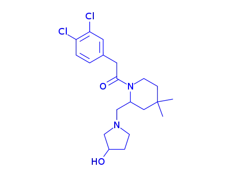 Molecular Structure of 157000-71-0 (2-(3,4-dichlorophenyl)-1-{2-[(3-hydroxypyrrolidin-1-yl)methyl]-4,4-dimethylpiperidin-1-yl}ethanone)