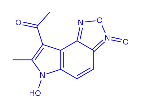 Molecular Structure of 159325-85-6 (8-ACETYL-6-HYDROXY-7-METHYL-6H-[1,2,5]OXADIAZOLO[3,4-E]INDOLE 3-OXIDE)