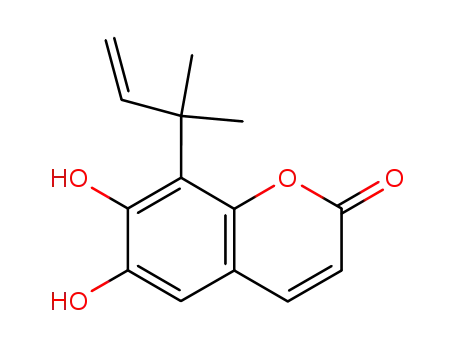 Molecular Structure of 15870-94-7 (8-(1,1-Dimethyl-2-propenyl)-6,7-dihydroxy-2H-1-benzopyran-2-one)