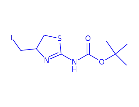Molecular Structure of 179116-01-9 (Carbamic  acid,  [4,5-dihydro-4-(iodomethyl)-2-thiazolyl]-,  1,1-dimethylethyl  ester  (9CI))