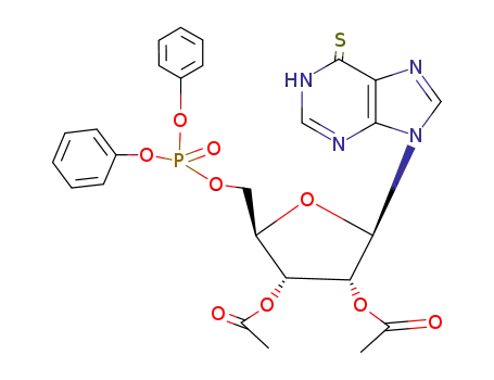 Molecular Structure of 15923-58-7 (9-[2,3-di-O-acetyl-5-O-(diphenoxyphosphoryl)pentofuranosyl]-3,9-dihydro-6H-purine-6-thione)