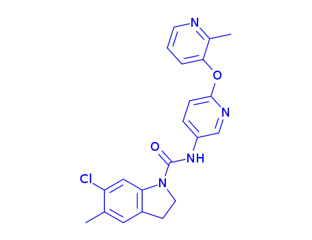 Molecular Structure of 181632-25-7 (6-Chloro-5-methyl-1-[[2-(2-methylpyrid-3-yloxy)pyrid-5-yl]carbamoyl]indoline  hydrate  dihydrochloride,  6-Chloro-2,3-dihydro-5-methyl-N-[6-[(2-methyl-3-pyridinyl)oxy]-3-pyridinyl]-1H-indole-1-carboxyamide  hydrate  dihydrochloride)