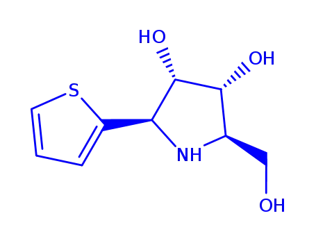 Molecular Structure of 747398-65-8 (3,4-Pyrrolidinediol, 2-(hydroxymethyl)-5-(2-thienyl)-, (2R,3R,4S,5S)- (9CI))