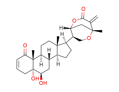 Molecular Structure of 151344-95-5 (Ergosta-2,25(27)-dien-26-oicacid, 21,24-epoxy-5,6,22-trihydroxy-1-oxo-, d-lactone, (5a,6b,22R)-)