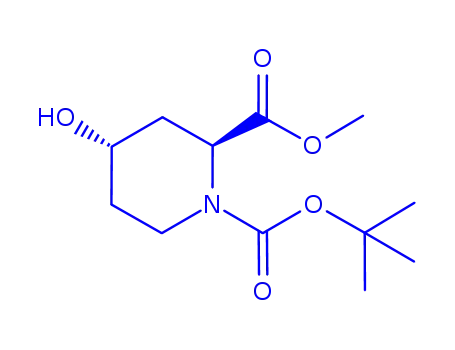 Molecular Structure of 254882-14-9 ((2S,4S)-1-tert-butyl 2-methyl-4-hydroxypiperidine-1,2-dicarboxylate)
