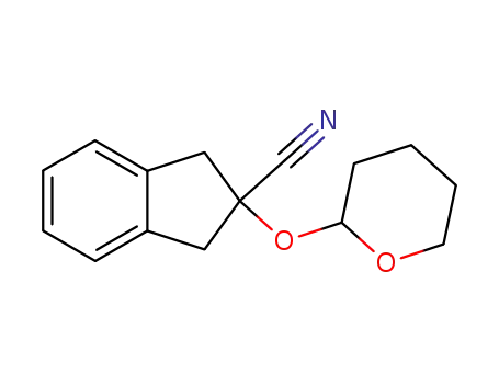 Molecular Structure of 13070-88-7 (2-(tetrahydro-2H-pyran-2-yloxy)-2,3-dihydro-1H-indene-2-carbonitrile)