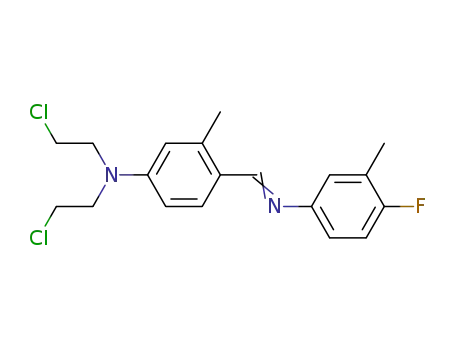 Molecular Structure of 1814-59-1 (N,N-bis(2-chloroethyl)-4-{(E)-[(4-fluoro-3-methylphenyl)imino]methyl}-3-methylaniline)