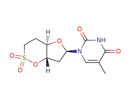 Molecular Structure of 140175-70-8 (1,2,5,6-tetradeoxy-1-(3,4-dihydro-5-methyl-2,4-dioxo-1(2H)-pyrimidinyl)-β-D-erythro-hexofuranurono-6,3-sultone)