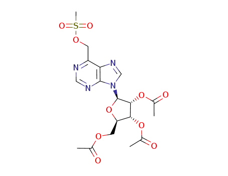 Molecular Structure of 88313-92-2 (6-mesyloxymethyl-9-2',3',5'-tri-O-acetyl-β-D-ribofuranosylpurine)