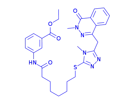 Molecular Structure of 1831830-20-6 (ethyl 3-(8-((4-methyl-5-((3-methyl-4-oxo-3,4-dihydrophthalazin-1-yl)methyl)-4H-1,2,4-triazol-3-yl)thio)octanamido)benzoate)