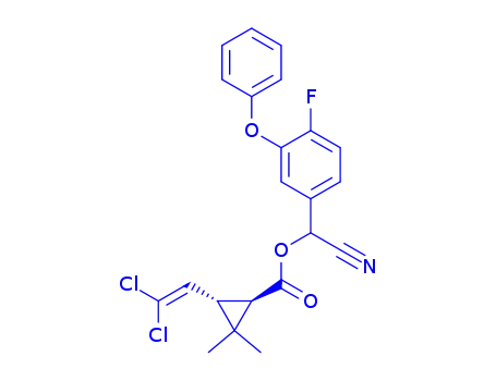 Molecular Structure of 1820573-27-0 (alpha-cyano-3-phenoxy-4-fluorobenzyl(1R,3S)-3-(2,2-dichlorovinyl)-2,2-dimethylcyclopropanecarboxylate)