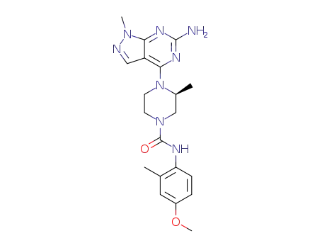 Molecular Structure of 1616413-96-7 (6-amino-4-{4-[(4-methoxy-2-methylphenyl)carbamyl]-2-(S)-methylpiperazin-1-yl}-1-methylpyrazolo[3,4-d]pyrimidine)