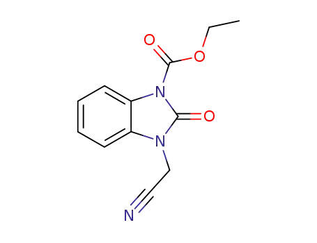 Molecular Structure of 161468-83-3 (3-Cyanomethyl-2-oxo-2,3-dihydro-benzoimidazole-1-carboxylic acid ethyl ester)