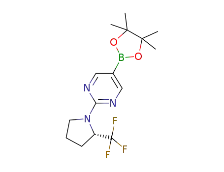 Molecular Structure of 1620136-61-9 ((S)-5-(4,4,5,5-tetramethyl-1,3,2-dioxaborolan-2-yl)-2-(2-(trifluoromethyl)pyrrolidin-1-yl)pyrimidine)