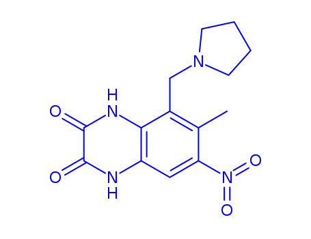 Molecular Structure of 186268-07-5 (6-Methyl-7-nitro-5-(pyrrolidin-1-ylmethyl)quinoxaline-2,3(1H,4H)-dione)