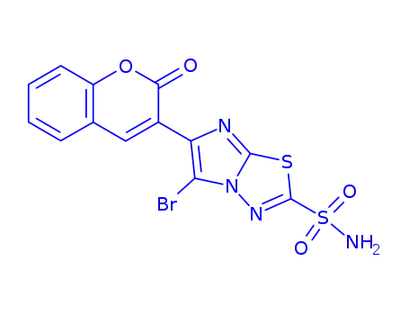 Molecular Structure of 183999-74-8 (Imidazo(2,1-b)-1,3,4-thiadiazole-2-sulfonamide, 5-bromo-6-(2-oxo-2H-1- benzopyran-3-yl)-)