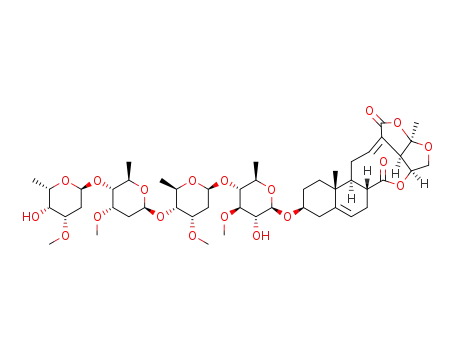 Molecular Structure of 1417887-93-4 (stauntogenin 3-O-α-L-diginopyranosoyl-(1→4)-β-D-cymaropyranosoyl-(1→4)-β-D-cymaropyranosoyl-(1→4)-β-D-thevetopyranoside)
