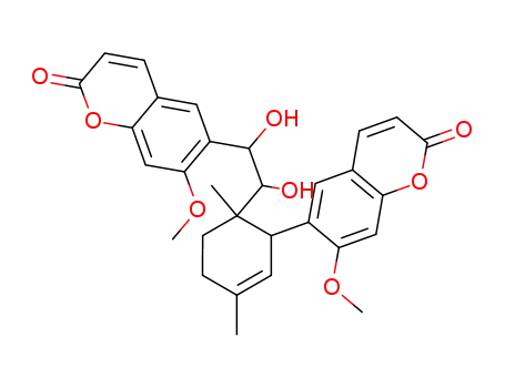 Molecular Structure of 18458-68-9 (6,6'-[(1,2-Dihydroxyethylene)(1,4-dimethyl-3-cyclohexen-1,2-ylene)]bis(7-methoxycoumarin))
