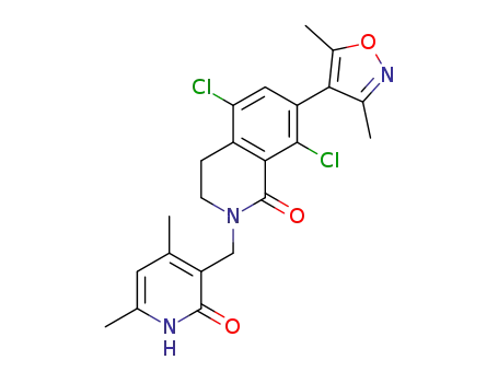 Molecular Structure of 1616287-82-1 (5,8-dichloro-7-(3,5-dimethyl-1,2-oxazol-4-yl)-2-[(4,6-dimethyl-2-oxo-1,2-dihydropyridin-3-yl)methyl]-3,4-dihydroisoquinolin-1(2H)-one)