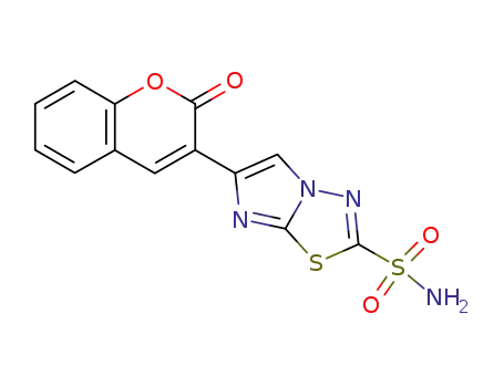 Molecular Structure of 183999-59-9 (Imidazo(2,1-b)-1,3,4-thiadiazole-2-sulfonamide, 6-(2-oxo-2H-1-benzopyr an-3-yl)-)