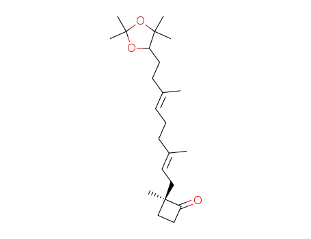 Molecular Structure of 868784-09-2 ((S)-2-[(2E,6E)-3,7-Dimethyl-9-(2,2,5,5-tetramethyl-[1,3]dioxolan-4-yl)-nona-2,6-dienyl]-2-methyl-cyclobutanone)