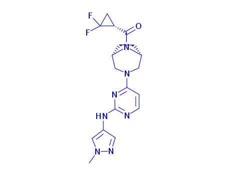 Molecular Structure of 1883299-62-4 ([(1R)-2,2-difluorocyclopropyl][(1R,5S)-3-{2-[(1-methyl-1H-pyrazol-4-yl)amino]pyrimidin-4-yl}-3,8-diazabicyclo[3.2.1]oct-8-yl]methanone)
