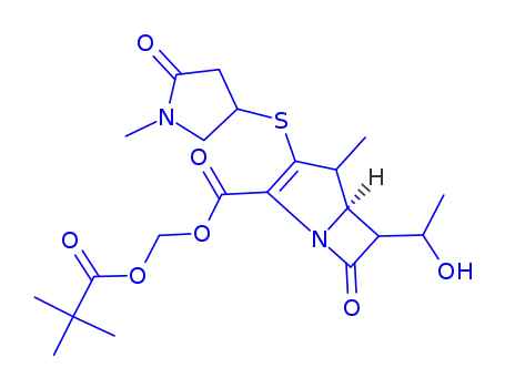 (1R,5S,6S)-6-[1(R)-Hydroxyethyl]-1-methyl-2-[1-methyl-5-oxopyrrolidin-3(S)-ylsulfanyl]-1-carba-2-penem-3-carboxylic acid pivaloyloxymethyl ester