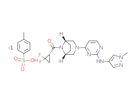 Molecular Structure of 2140301-96-6 (((S)-2,2-difluorocyclopropyl)-((1R,5S)-3-(2-((1-methyl-1H-pyrazol-4-yl)amino)pyrimidin-4-yl)-3,8-diazabicyclo[3.2.1]octan-8-yl)methanone p-toluenesulfonic acid salt)
