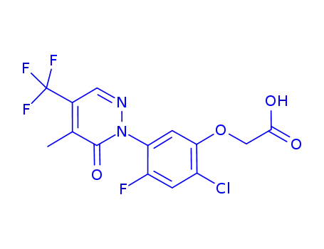 Molecular Structure of 188490-07-5 (2-[2-chloro-4-fluoro-5-[5-methyl-6-oxo-4-(trifluoromethyl)pyridazin-1- yl]phenoxy]acetic acid)
