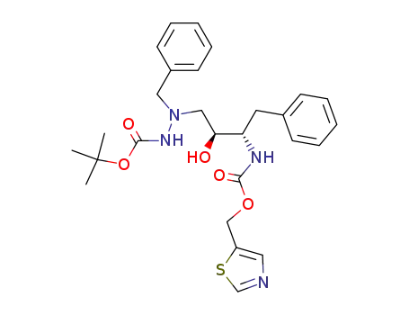 Molecular Structure of 162739-24-4 (tert-butyl 2-benzyl-2-[(2S,3S)-2-hydroxy-4-phenyl-3-{[(1,3-thiazol-5-ylmethoxy)carbonyl]amino}butyl]hydrazinecarboxylate)