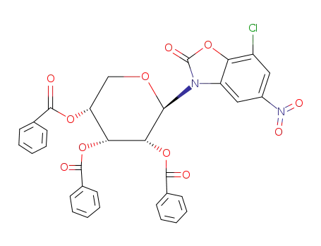 Molecular Structure of 19231-22-2 (7-chloro-5-nitro-3-(2,3,4-tri-O-benzoylpentopyranosyl)-1,3-benzoxazol-2(3H)-one)