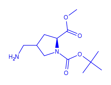 Molecular Structure of 214066-78-1 ((2S,4S)-1-tert-butyl 2-Methyl 4-(aMinoMethyl)pyrrolidine-1,2-dicarboxylate)