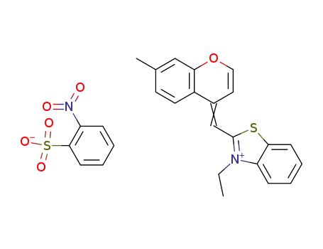 4-(3-ethyl-3<i>H</i>-benzothiazol-2-ylidenemethyl)-7-methyl-chromenylium; 2-nitro-benzenesulfonate