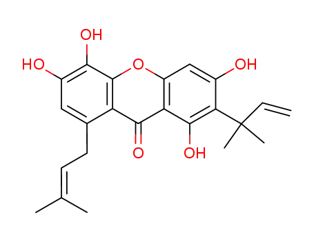 Molecular Structure of 1641-05-0 (1,3,5,6-tetrahydroxy-2-(2-methylbut-3-en-2-yl)-8-(3-methylbut-2-en-1-yl)-9H-xanthen-9-one)