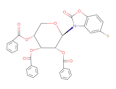 Molecular Structure of 19231-24-4 (5-fluoro-3-(2,3,4-tri-O-benzoylpentopyranosyl)-1,3-benzoxazol-2(3H)-one)