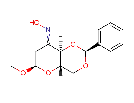Molecular Structure of 16697-52-2 ((8E)-6-methoxy-2-phenyltetrahydropyrano[3,2-d][1,3]dioxin-8(4H)-one oxime (non-preferred name))
