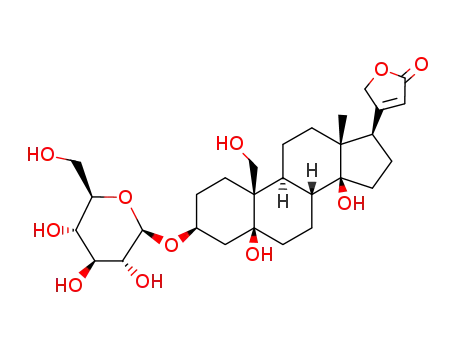 Molecular Structure of 16479-53-1 ((3beta,5beta,8xi,9xi)-3-(beta-D-glycero-hexopyranosyloxy)-5,14,19-trihydroxycard-20(22)-enolide)