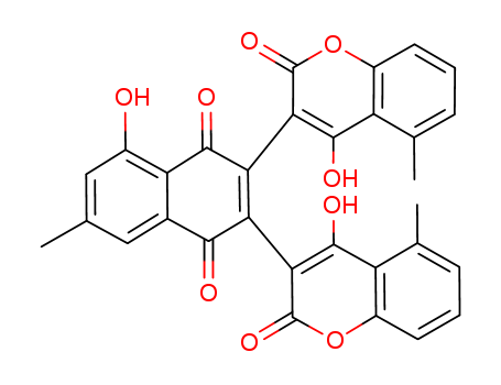 1,4-Naphthalenedione,5-hydroxy-2,3-bis(4-hydroxy-5-methyl-2-oxo-2H-1-benzopyran-3-yl)-7-methyl- cas  86377-54-0