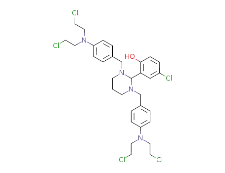 Molecular Structure of 16785-65-2 (2-(1,3-bis{4-[bis(2-chloroethyl)amino]benzyl}hexahydropyrimidin-2-yl)-4-chlorophenol)