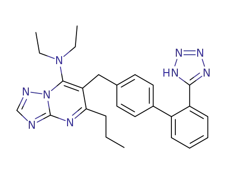 Molecular Structure of 168152-70-3 (N,N-diethyl-4-propyl-3-[[4-[2-(2H-tetrazol-5-yl)phenyl]phenyl]methyl]- 1,5,7,9-tetrazabicyclo[4.3.0]nona-2,4,6,8-tetraen-2-amine)