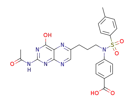Molecular Structure of 16907-11-2 (4-({3-[2-(acetylamino)-4-oxo-1,4-dihydropteridin-6-yl]propyl}[(4-methylphenyl)sulfonyl]amino)benzoic acid)
