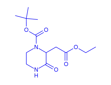 Molecular Structure of 168160-77-8 (2-ETHOXYCARBONYLMETHYL-3-OXO-PIPERAZINE-1-CARBOXYLIC ACID TERT-BUTYL ESTER)