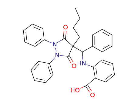 Molecular Structure of 19854-90-1 (2-{[(4-butyl-3,5-dioxo-1,2-diphenylpyrazolidin-4-yl)(phenyl)methyl]amino}benzoic acid)