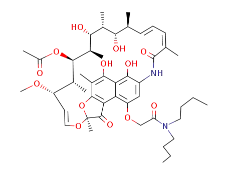 Molecular Structure of 16784-04-6 ((24E)-9-[2-(dibutylamino)-2-oxoethoxy]-5,6,17,19-tetrahydroxy-23-methoxy-2,4,12,16,18,20,22-heptamethyl-1,11-dioxo-1,2-dihydro-2,7-(epoxypentadeca[1,11,13]trienoimino)naphtho[2,1-b]furan-21-yl acetate)