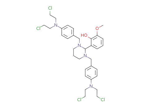 Molecular Structure of 16757-45-2 (2-(1,3-bis{4-[bis(2-chloroethyl)amino]benzyl}hexahydropyrimidin-2-yl)-6-methoxyphenol)